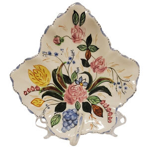 Blue Ridge Southern Pottery Leaf Shaped Dish with Handle Verna Pattern Floral